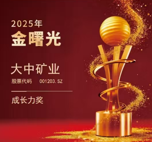 捷报|大中矿业荣获“2025年金曙光生长力奖”！